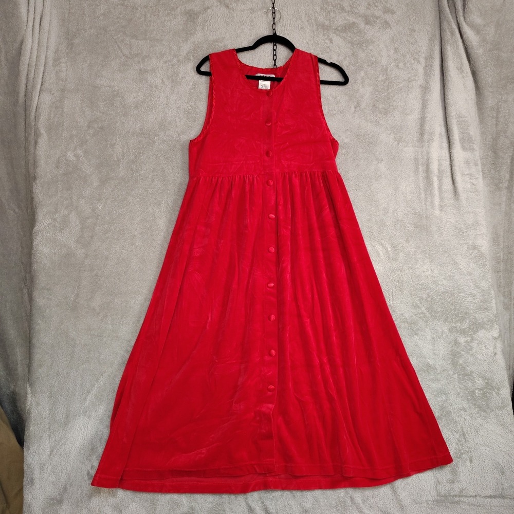 Vintage Fads Velvet Midi Dress M Red Button Front Pleated A Line Holiday 80s 90